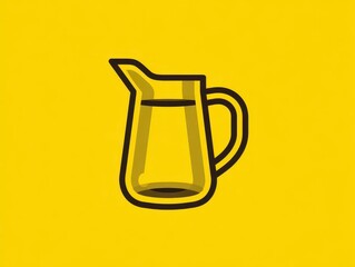 Illustration of a yellow pitcher with a handle and spout against a uniform yellow background. The pitcher contains liquid, possibly water or juice