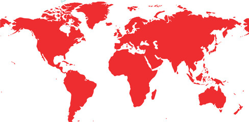 World map, red continents, black background, global view © Miraz