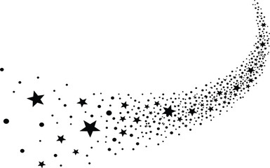 Black comet, shooting star trail with sparkles, starry night, magic, dust, abstract background design vector