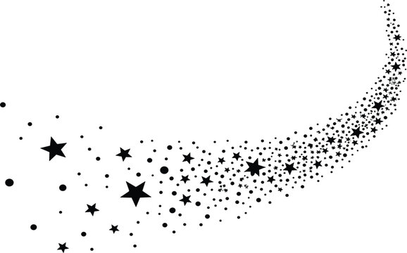 Black comet, shooting star trail with sparkles, starry night, magic, dust, abstract background design vector