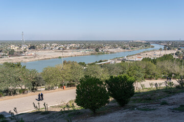 View to Euphrates river from former Saddam Hussein palace in Hillah in Iraq