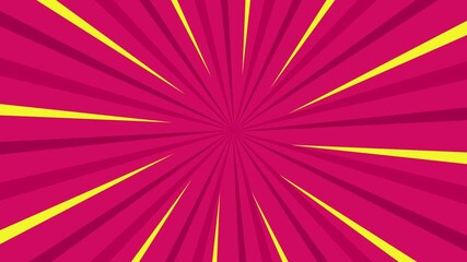 Comic book pink yellow background with rays animation, colorful radial speed lines from middle to the outside seamless loop abstract line rays sunburst manga anime cartoon popup art backdrop - Powered by Adobe
