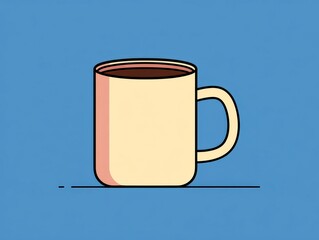 Simplified illustration of a coffee mug filled with a dark liquid, set against a solid light blue background