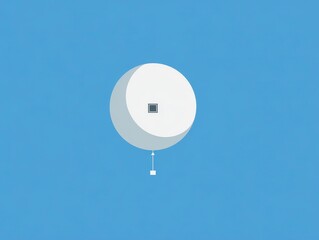 Simplified illustration of a white spherical object tethered to a small square beneath, all against a bright blue sky