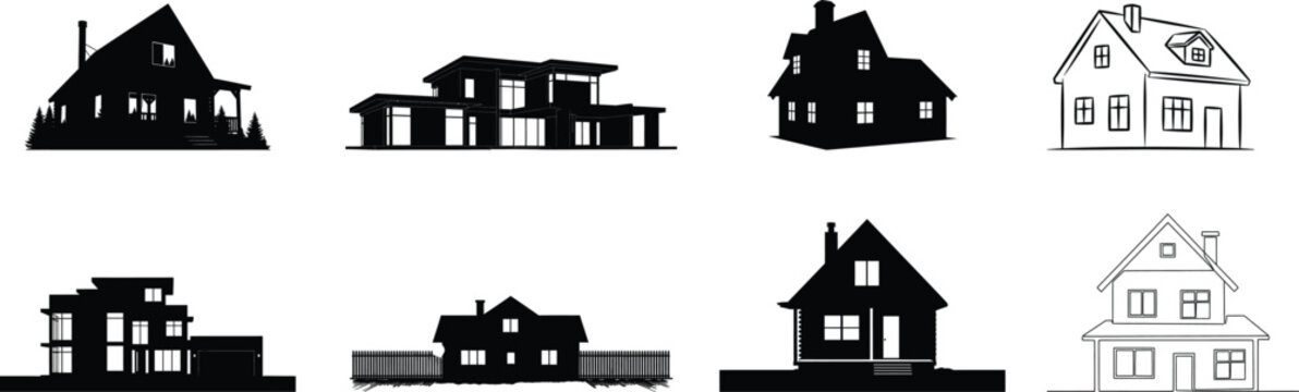 Collection of various house and building silhouette icons