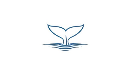 Whale tail logo design. Blue marine animal fluke icon diving into sea waves. Minimalist vector illustration isolated on a white background