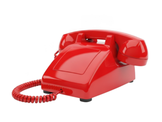 Vintage red rotary phone isolated on transparent background