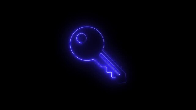 Glowing neon key icon animation. Cyber security & password access. Futuristic security motion graphic.