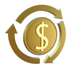 Shiny Gold Coin with Dollar Sign Symbol, Money and Finance Concept, 3D Illustration Isolated on Transparent Background
