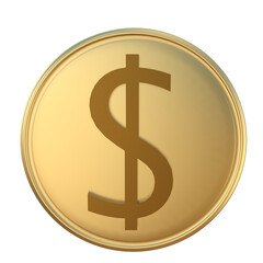 Shiny gold coin with dollar sign isolated on transparent background,Golden 3d dollar sign,png