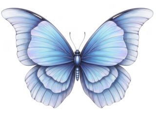Blue butterfly with wings spread isolated on transparent background