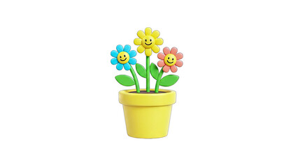 Naklejka premium Smiling Flowers in a Pot - Cheerful Illustration