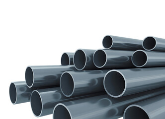 Fototapeta premium Stack of numerous industrial grey metal pipes arranged in organized pile showcasing manufacturing and construction materials on transparent background