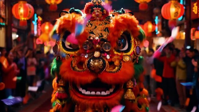 Long dragon puppet show at night during Chinese New Year. Performing a dragon dance during Chinese New Year.