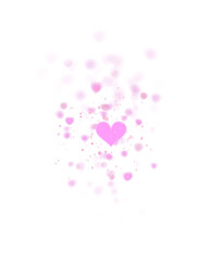 Bright pink glowing heart surrounded by floating heart particles on black background. Romantic love symbol illustration for Valentine&rsquo;s Day, greeting cards, banners and modern digital designs.