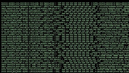 Computer programming source code with green text pattern on black background showing software development data processing cybersecurity coding technology visualization - Powered by Adobe
