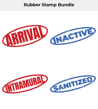 Rubber Stamps Arrival Inactive Intramural Sanitized on White Background