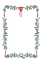 christmas border frame red bow ribbon illustration New Year garland season isolated hand drawn on transparent background Winter decor xmas	
