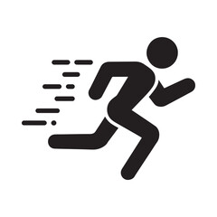 A simple black silhouette of a person running with speed lines