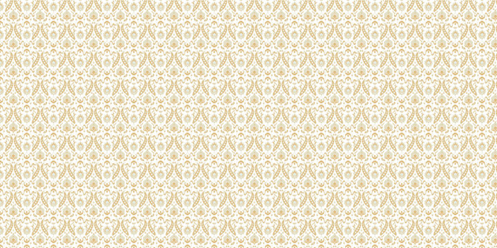 Ornate gold damask pattern on white background