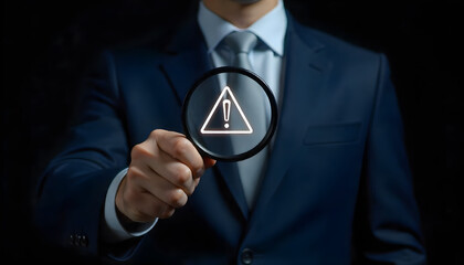 Vigilant professional inspects potential risks with illuminated warning icon Generative AI