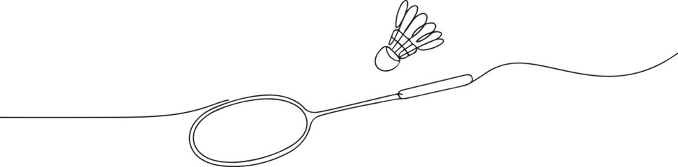 One continuous line drawing of Badminton sports vector illustration. one line Art icon drawing