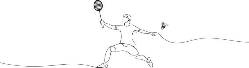 One continuous line drawing of Badminton sports vector illustration. one line Art icon drawing