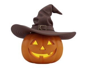 Halloween pumpkin wearing witches hat with smile