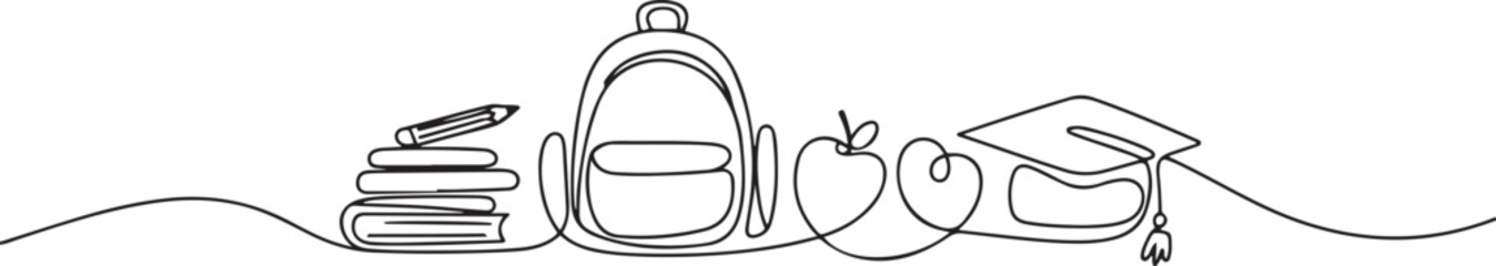 One continuous line drawing of Back to school design vector illustration. one line Art icon drawing
