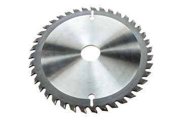 Circular saw blade with sharp teeth isolated on white background
