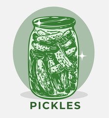 Pickles, cucumbers in a jar, hand drawn sketch, realistic vector illustration