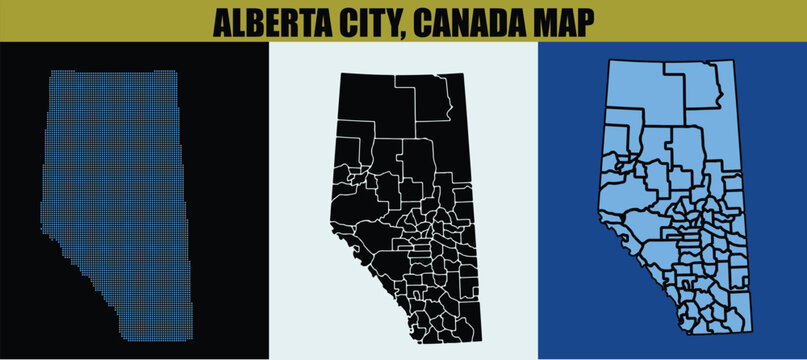 Alberta City map of Canada with Urban Boundaries Vector