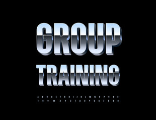 Vector Trendy sign Group Training. ModernSilver Font. Digital Metallic 3D Alphabet Letters and Numbers set.