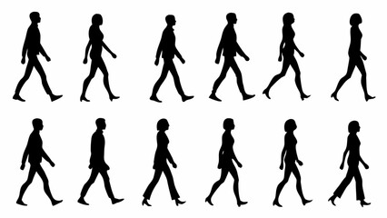 Obraz premium Silhouettes of people walking in various business attire