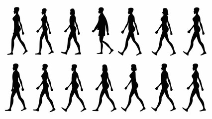 Fototapeta premium Collection of diverse people walking in various poses and styles
