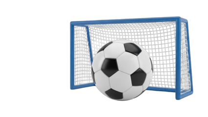 Soccer Ball Near Goal Net on White Background