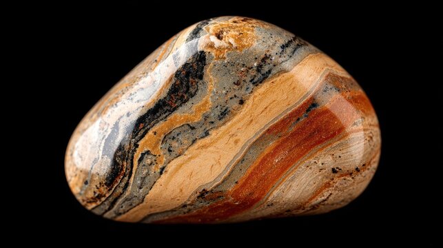 Polished Mookaite Jasper stone, isolated on black background
