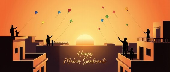 Happy makar sankranti card illustration.