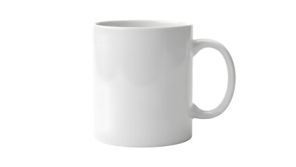 Fototapeta premium White ceramic coffee mug with handle on right side, isolated on plain background