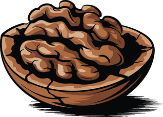 Whole walnuts in shell split in half with kernels inside isolated on a transparent background healthy food nuts