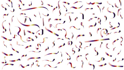 Colorful Abstract Confetti Streamer Pattern on White Background, Seamless abstract pattern featuring colorful curved confetti streamers in red, blue, yellow, and purple on a clean white background.