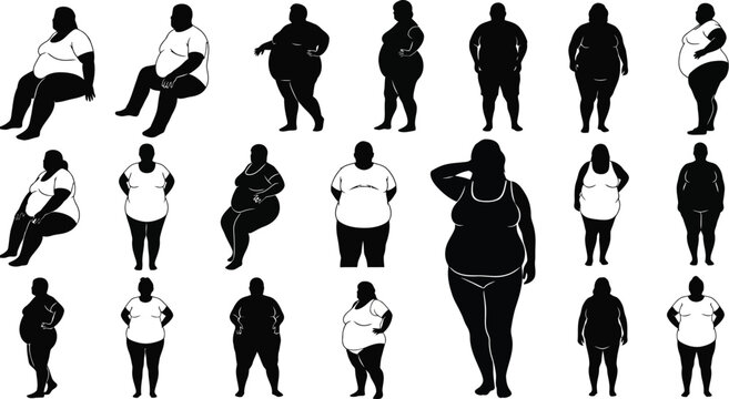 Diverse plus-size people in various poses and outfits