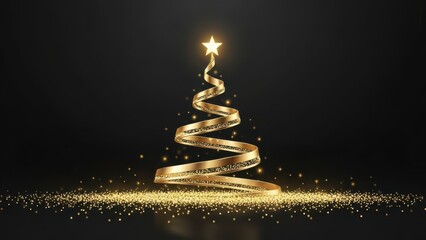 Golden spiral Christmas tree on black background