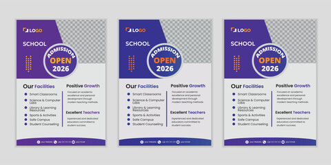 Modern School Admission Flyer Template Bundle | A4 Education Poster Design with 3 Color Variations