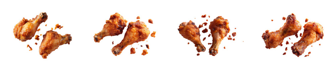 set of Fried Chicken piece coat with flour or batter that look tasty and delicious isolated on transparent png background 