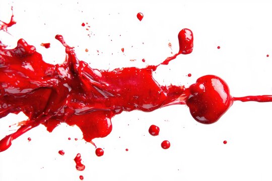 Intense Close-Up of Crimson Paint Splotch on Pristine Canvas - An Abstract Artistic Expression