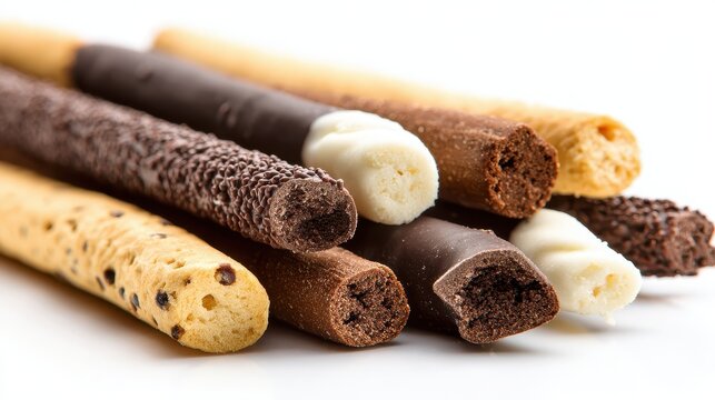 Intimate Collection of Cracked Pepero Chocolate Sticks: A Sweet Symbol of Love on a Crisp White Canvas