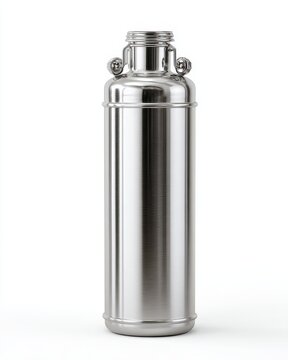 Isolated Cryogenic Dewar Flask: Sleek Metal Reservoir Thermos Bottle on White Background