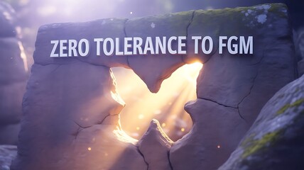 Large rock with glowing butterfly symbol and zero tolerance to F G M text
