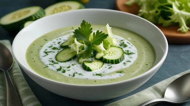 Kalte Gurkensuppe mit Salatgarnitur